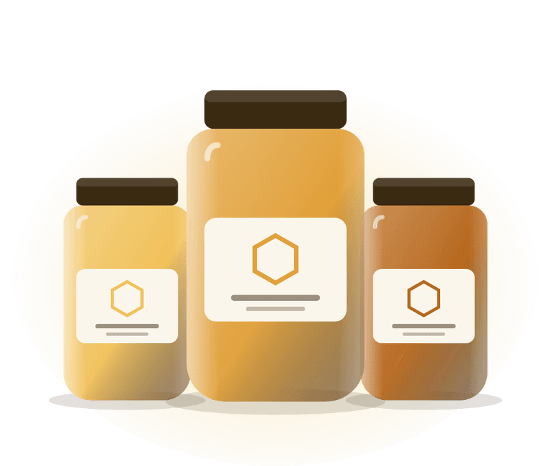 Three jars of honey, from light spring to dark fall